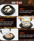 Step-by-step guide using Chicken Shredder Tool 8 Inch With Clear Lid And Ergonomic Handle For Pulled Pork Beef And Chicken Shreds