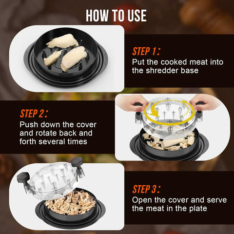 Step-by-step guide using Chicken Shredder Tool 8 Inch With Clear Lid And Ergonomic Handle For Pulled Pork Beef And Chicken Shreds