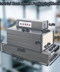 Industrially Grade INTSUPERMAI Heat Shrink Wrapping Machine With Quartz Far Infrared Heating Tubes for Tight PVC POF Film Packaging 17.7 By 9.84 Inches Working Table dimensions labeled on the machine.