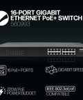 16 Port Gigabit PoE Plus Switch With 220W Budget, 30W Per Port, Auto Uplink, Plug And Play Rack Mount Ready, IEEE 802.3at Af Compliant