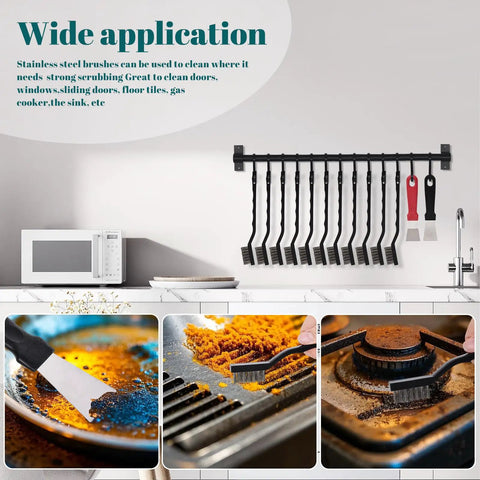 15 Piece Mini Stainless Steel Wire Brush Set With Curved Handles For Removing Rust And Welding Slag, Includes 2 Cleaning Scrapers
