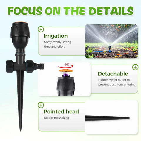 360 Degree Rotating Lawn Sprinkler For Your Yard And Garden Irrigation, dual jets, pointed head, detachable design, even spray