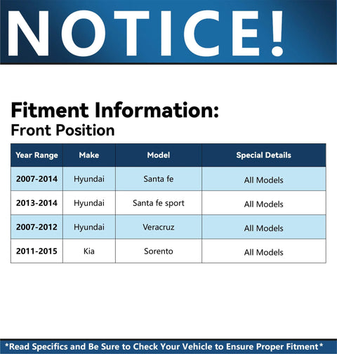 Fitment information for Pair Front Or Rear AWD Wheel Bearing Hub Assembly, Hyundai and Kia models from 2007 to 2015.