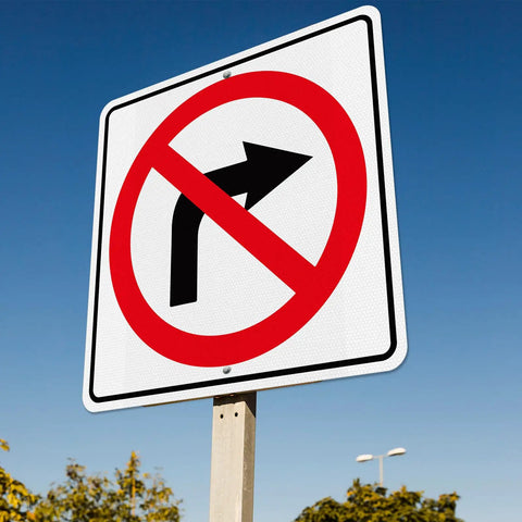 Large No Right Turn Sign 18 x 18 Inches High Visibility Reflective Aluminum Engineered Grade Safety Sign For Night Driving And Daytime Traffic In Streets Parking Lots And Work Zones mounted on post
