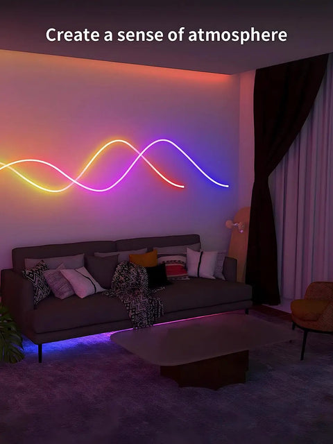 RGB IC Neon Rope Light 20Ft With App And Remote Control, Multi Mode Color Changing LED Rope Light in living room ambiance