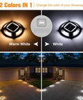 12 Pack Solar Deck Lights Dual Color White And Warm White illuminating driveway with toggle switch for color change