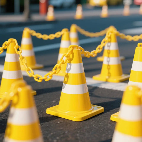 164 Feet High Visibility Plastic Chain Barrier For Crowd Control And Parking Safety with yellow traffic cones