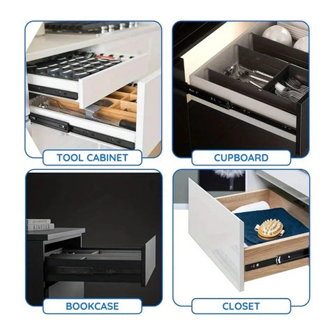 Concealed Undermount Drawer Slides Heavy Duty Ball Bearing With Silky Smooth Zero Drag Glide And No Sweat Quick Install For Ridiculously Tough Cabinet Builds in tool cabinet, cupboard, bookcase, closet views.