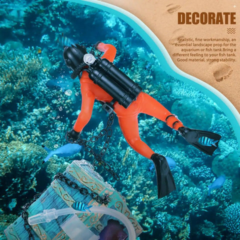 Action Aquarium Bubbler Treasure Chest Decor With Moving Diver For Fish Tanks Air Driven Scuba Ornament And Aerating Accessory