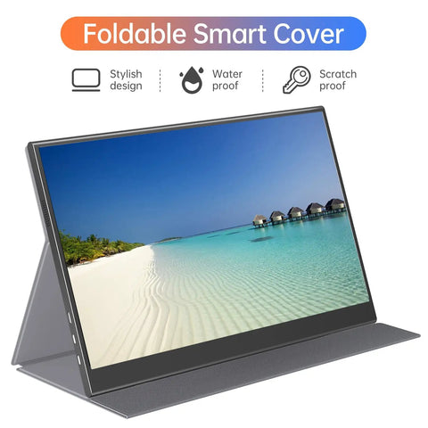 15.6 Inch Portable Monitor With 1080P IPS, Plug And Play USB C HDMI, Dual Type C Ports And Mini HDMI, Ultra Thin Zero Frame, Premium Smart Cover