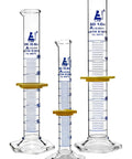 Heavy Duty Borosilicate 3.3 Glass Graduated Cylinder Set In 10mL 25mL And 50mL Sizes With Class A ASTM Tolerance Protective Collars