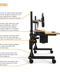 Smooth Bamboo Electric Standing Desk Riser 60 X 30 Inches With Motorized Lift And Easy Rolling Casters technical features profile view