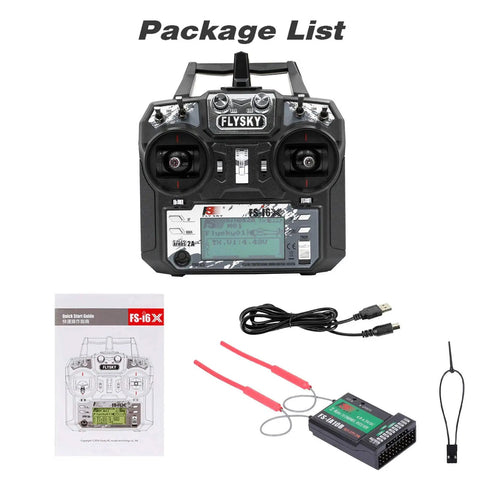 AFHDS 2A 2.4GHz 10CH RC Transmitter Controller With FSiA10B Receiver, accessories, and manual for drones, planes, and helicopters.