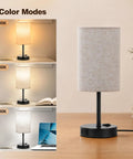 Set Of 2 Bedside Table Lamps For Bedroom And Living Room With 3 Way Dimmable Rocker Switch And Built In AC Outlet Flaxen Fabric Shade Black Base Nightstand And Desk Lamp For Cozy Home Decor showing 3 color modes