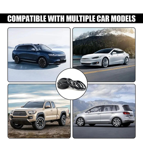 Universal Car Bumper Fastener Kit 16 Pcs O Rings And Quick Release Washers shown with various car models for compatibility