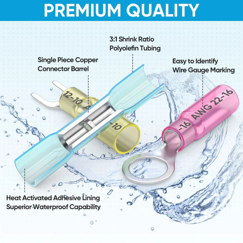 TICONN 120-piece heat-shrink wire connectors kit for waterproof automotive and marine terminals