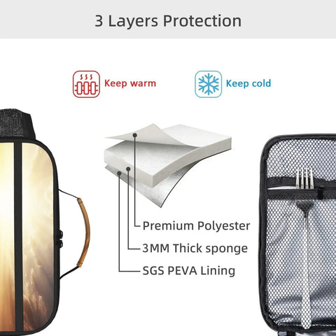 Insulated Lunch Bag With Detachable Handle, Leakproof Reusable Cooler Tote for Women and Men, 3-layer protection design