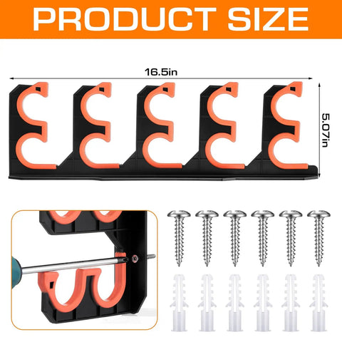 Dual Row Garage Fishing Rod Holder Rack For Wall Or Ceiling Mounts With Soft Protective Pads 2 Pack Holds Up To 10 Rods Keeps Your Gear Neat And Ready Easy Install Prevents Rod Clashes product size shown with installation screws and plugs.