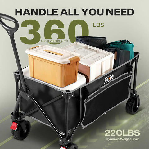 Collapsible Wagon With All Terrain Wheels Heavy Duty Foldable Utility Wagon 330 Lb Capacity side view loaded with boxes