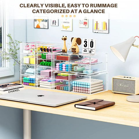 Super Clean 4 Pack Clear Acrylic Desk Organizers Holding 16 Drawers To Sort Makeup Stash While Saving Counter Space With Modular Trays Ideal For Tucking Under Sink Or Resting On Dresser For Solid Extra Storage Daily.