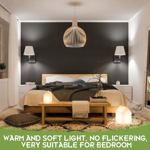 Bedroom with soft lighting using Soft White 2700K E26 Spiral CFL Light Bulbs 13W 60W Equivalent, 1040 Lumens, 3 Pack