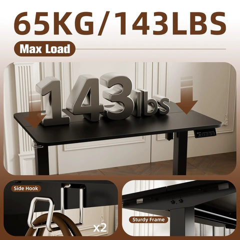 Ergo Small Standing Desk 35X24 Height Adjustable Sit Stand Home Office With Memory Buttons spacious black work surface with 143 lbs max load.