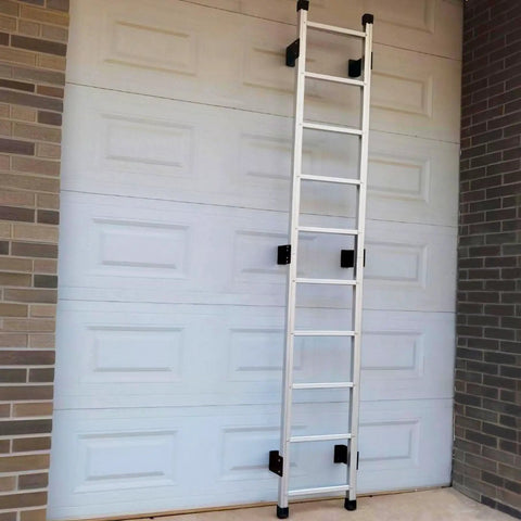 Basement Window Well Ladder 10 Rung 9ft Heavy Duty Aluminum Fire Escape Ladder With 300 Lb Load Capacity Humidity Resistant Egress Ladder For Bunk Beds And Emergency Exit Weatherproof Industrial Grade mounted on garage wall