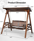 Dimensions of Porch Swing With Stand And Canopy, Waterproof Outdoor Patio Swing With Cup Holder, rustic style backyard set.