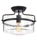 Dope Matte Black 1 Light Semi Flush Ceiling Lamp With Glass Shade Modern Flush Mount Fixture Metal Construction ETL Listed Easy Install Requires 60W E26 Bulb Not Included