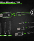 Torx Bit Socket Set With External Torx Sockets For Quarter Inch Drive Three Eighths Inch Drive And Half Inch Drive Built Tough In S2 CrV Steel E4 Through E24 T6 Through T70 And TP Bits Includes 7 Adapters For Automotive DIY Home Garage - image showing general drill adapters with Torx sockets and labeled drive sizes