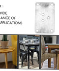 Thick Iron Flat Leg Mounting Plates For Tables And Sofas Quickly Fix Wobbly Furniture Legs With Hella Sturdy Brackets shown against various furniture.