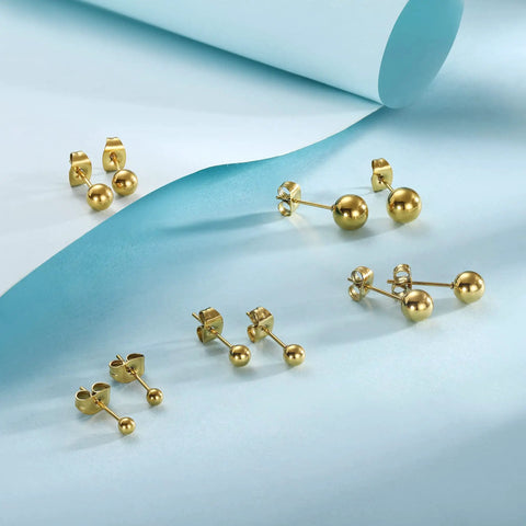 Ball Stud Earrings For Women And Men 316L Stainless Steel Hypoallergenic Jewelry Set Lead Free And Nickel Free 3 To 7mm Sizes 5 Pairs Everyday Lightweight Comfort, gold ball stud earrings set