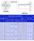 Badass LMF16LUU Long Round Flange Linear Ball Bearings top and side view dimensions with fixing holes, showcasing specifications.