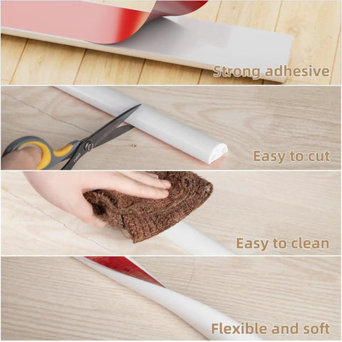 Slick Nifty 39 Inch Black Shower Threshold Water Dam Stopper Strong adhesive, easy to cut, flexible silicone for bathroom use.