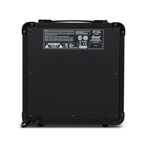 Back view of Compact 10W Guitar Combo Amplifier With Classic Brit Tone, showcasing power input and certification labels.