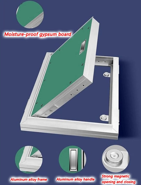 Heavy Duty Fire Rated Hidden Access Door With Paintable Gypsum Panel And Aluminum Frame for flush duct covers shown from angle with handle.
