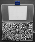 Top Notch 115 Piece Steel Zerk Grease Nipple Fittings Assortment Kit Featuring Straight And Angled M6 M8 M10 Sizes With Smart Spring Sealing For Serious Auto Repair And Heavy Machinery Lubrication Jobs, open case