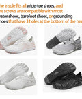 Level Up Your Daily Kicks With Solid Grounding Insoles Boasting Heel Contact Conductive Fabric Plus Six Pure Copper Rivets To Hassle Free Convert Standard Shoes Into Grounded Footwear For Reliable Support Size 41 To 43 in wide-toe shoes with different sole designs.