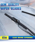 Direct Fit Front And Rear Windshield Wiper Blades For 2013 Through 2022 Buick Encore shown on wet windshield for clear visibility.