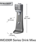 Workhorse Commercial Single Spindle Drink Mixer With Hands Free Operation 3 Speed Universal Motor Pulse Activation Built For High Volume Bars And Cafes NSF Certified side view with dimensions