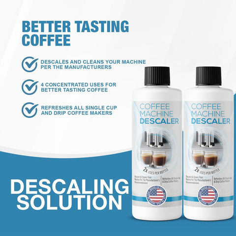 Pro Grade Descaler For Coffee And Espresso Makers 2 Bottle Pack 4 Uses Keeps Your Brews Great Universal Compatibility