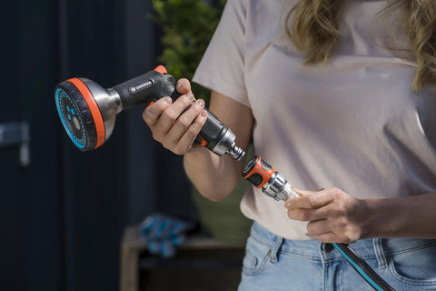 Five Eighth Inch And One Half Inch Quick Connect Starter Set For Garden Hose Fittings Easy Snap with Sprinkler Nozzle