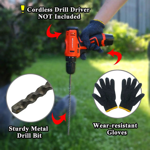 50 Pack 48 Inch Driveway Marker Set With 1/4 Inch Fiberglass Reflective Snow Stakes, Steel Drill Bit And Protection Gloves For Parking Lots And Walkways shown with metal drill bit and gloves displayed