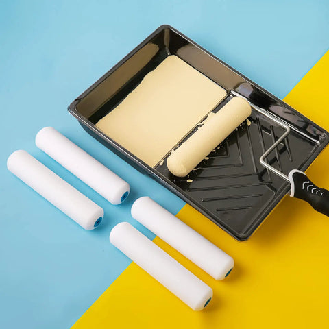 Six Inch High Density Foam Paint Roller Kit With Tray And Liners Nine Pack Mini Rollers for Painting Walls Cabinets and Doors Easy DIY Home Painting Set