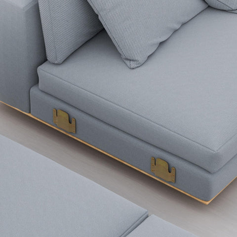 Close-up of sofa showing Two Pairs Universal Sectional Sofa Interlock Connectors Iron Bracket Hardware For Easy Connection And Rock Solid Fixation
