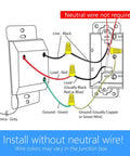 Diagram of 3 Way Wireless Wall Switch Kit No Neutral Needed With Snap On Cover Easy Install Converts Your Existing Switch To A Smart Remote For Lighting Control Anywhere In Minutes DIY Friendly, showing wiring connections.