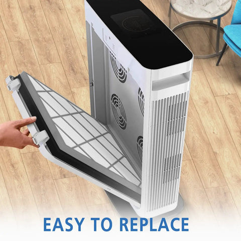 HE401 Filter For Air Purifier 4 Series True HEPA H13 Replacement being inserted into purifier, easy to replace design