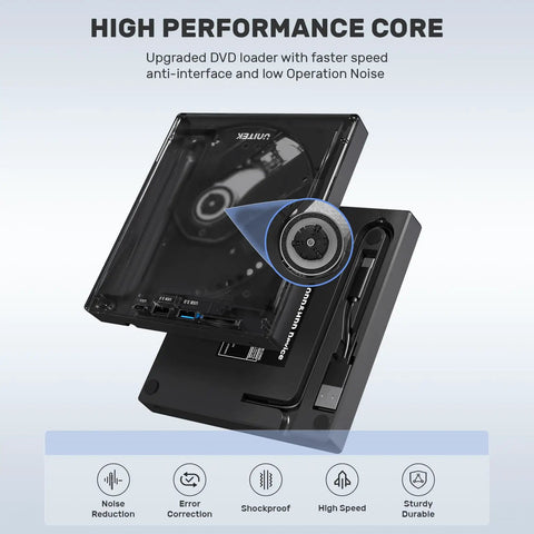 5 In 1 External Optical Drive With USB 3.0 And Type C Hub Portable CD DVD Burner Reads CDs And DVDs, black case