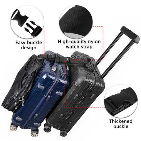Two Pack Luggage Straps For Suitcases, Adjustable T Type And Flat Belt To Connect Three Bags, nylon material, stretchy locks