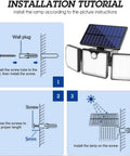 Ultra Bright Solar Motion Lights Outdoor 230 LED 2200LM Three Head Flood Light installation tutorial diagram